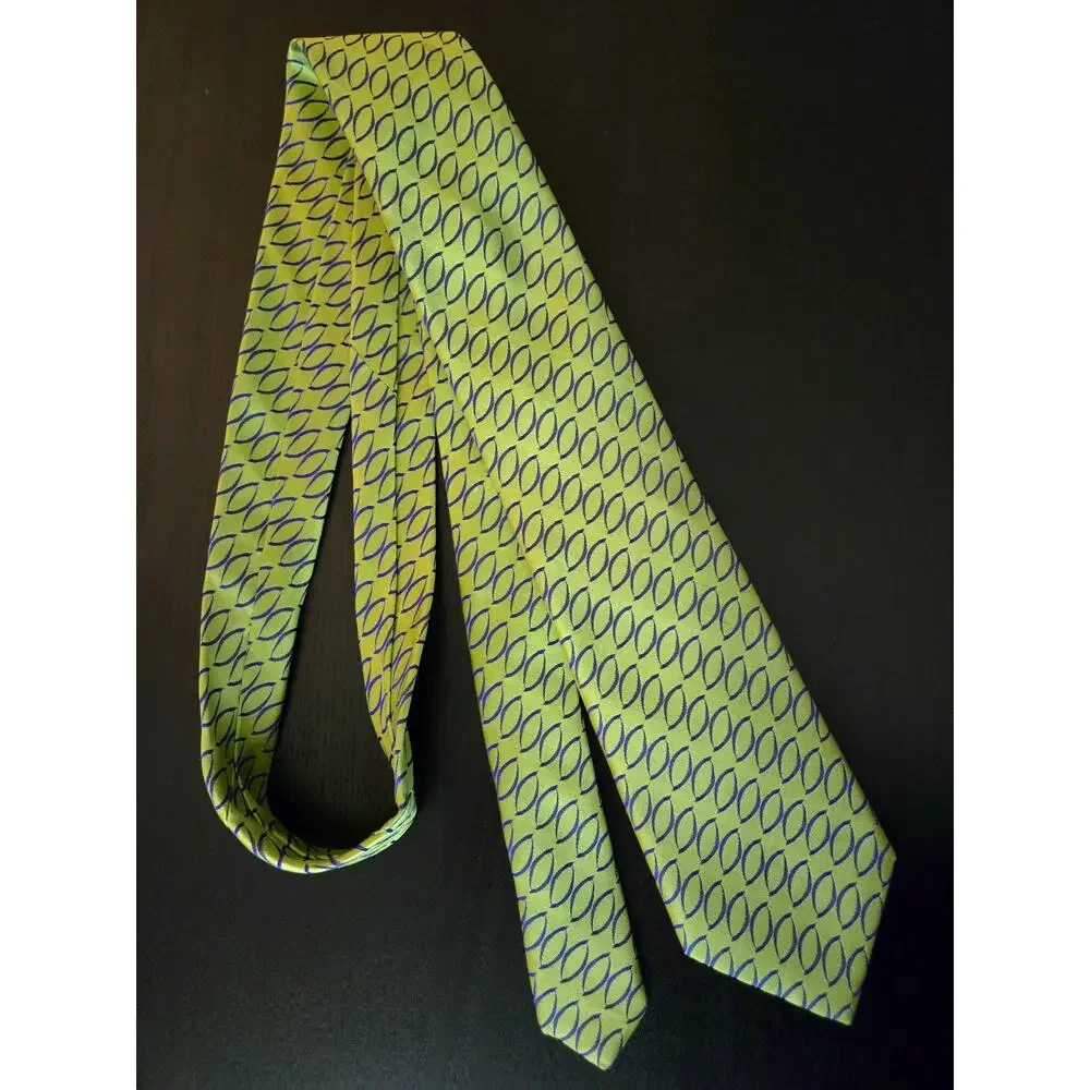 Ted Baker Men's Silk Geometric Print Neck Tie Green Blue Diagonal Chartreuse